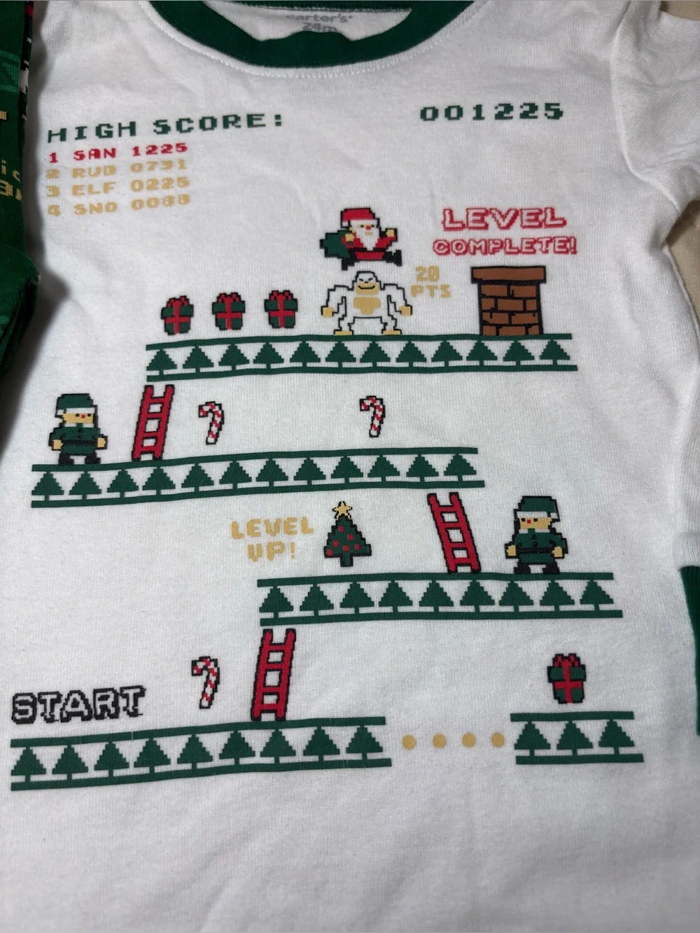 Carter's 24M White & Green Arcade Holiday Pajama Set